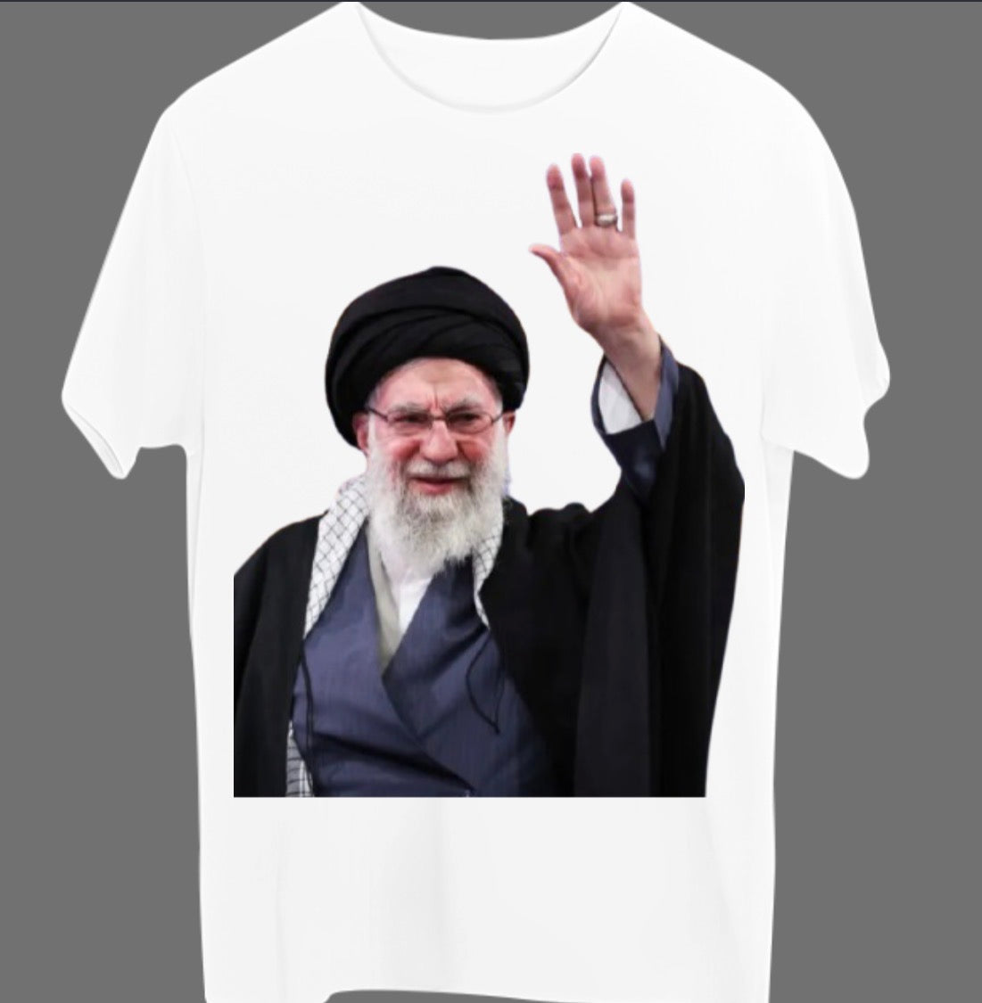 Ayatollah Khamenei Graphic T Shirt | White Islamic Print Tee